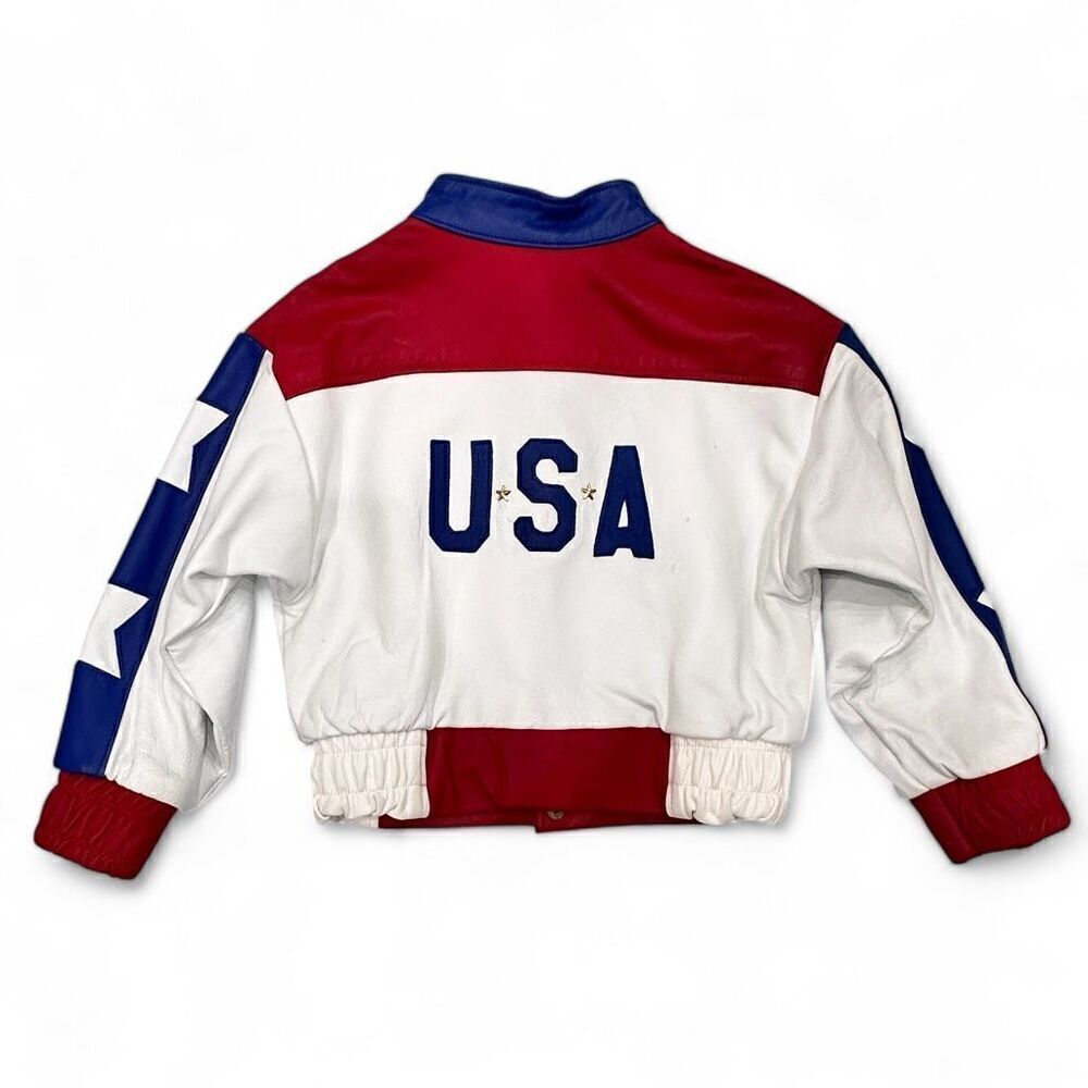 Vtg R.A Designs Kids USA Leather Jacket Small 6-7 Patriotic Fourth July Rodeo